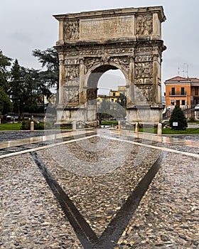 Arch of Trajan in Benevento on a rainy day in Campania, Italy