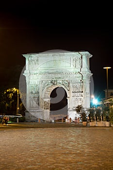 Arch of Trajan illuminated in the night in Benevento Italy