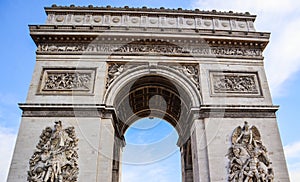 Arch of Triumph  Arc de Triomphe , Champs-Elysees in Paris France. April 2019