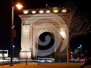 The Arch of Triumph in Bucharest at night