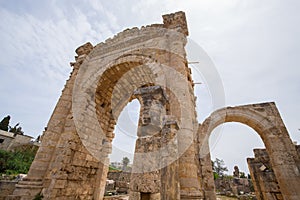 The arch of triumph. Roman remains in Tyre. Tyre is an ancient Phoenician city. Tyre, Lebanon