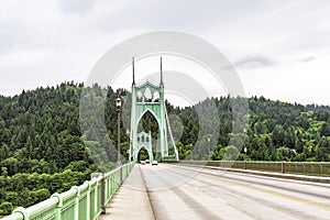 Arch truss gothic St Johns bridge over the river Willamette