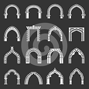 Arch types icons set grey vector