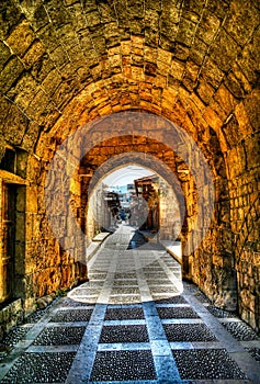 Arch view to Jbail market and street, Lebanon