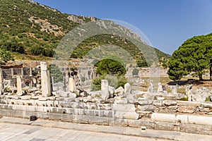 Archaeological area of Ephesus, Turkey. Stoa of Nero, located along the Marble Street. In the background, the Agora