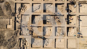 Archaeological excavation. Aerial view of the archaeological excavations