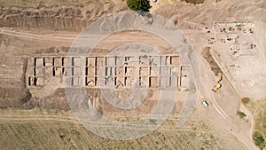 Archaeological excavation. Aerial view of the archaeological excavations and archaeologist camp