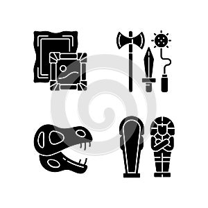 Archaeological excavation black glyph icons set on white space