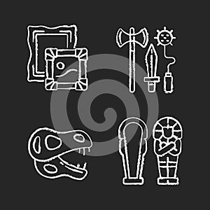 Archaeological excavation chalk white icons set on black background