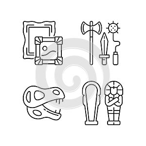 Archaeological excavation linear icons set