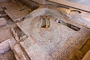 Archaeological excavation mosaics of a Roman house, Domus del Chirurgo. Rimini, Italy