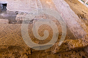 Archaeological excavation mosaics of a Roman house, Domus del Chirurgo. Rimini, Italy