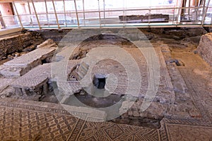 Archaeological excavation mosaics of a Roman house, Domus del Chirurgo. Rimini, Italy