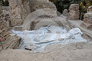 An archaeological excavation in operation in the ancient Greek city of Cuma.