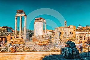 Archaeological and historical objects in Rome, united by the name - Roman Forum and Palatine Hill. Temple of Vesta. Tempio di