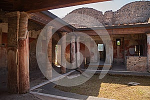 Archaeological park of Pompeii. An ancient city that tragically perished under lava. Old dilapidated houses, villas. Internal