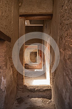 Archaeological park of Pompeii. An ancient city that tragically perished under lava. Old dilapidated houses, villas. Internal