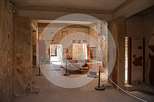 Archaeological park of Pompeii. An ancient city that tragically perished under lava. Old dilapidated houses, villas. Internal