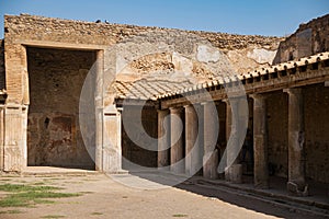 Archaeological park of Pompeii. An ancient city that tragically perished under lava. Old dilapidated houses, villas. Internal