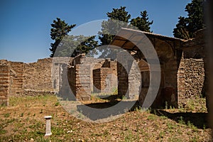 Archaeological park of Pompeii. An ancient city that tragically perished under lava. Old dilapidated houses, villas. Internal