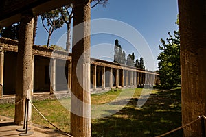 Archaeological park of Pompeii. An ancient city that tragically perished under lava. Old dilapidated houses, villas. Internal