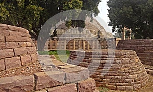 The archaeological remains of the Buddhist Monuments at Sanchi, Bhopal, Madhya Pradesh, India