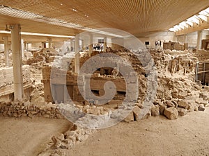 The archaeological site of Akrotiri with access for the public. Greek heritage. No one`s property. Santorini island, Greece. photo