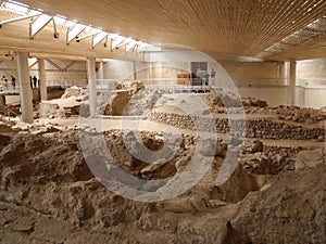 The archaeological site of Akrotiri with access for the public. Greek heritage. No one`s property. Santorini island, Greece. photo