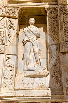 Archaeological site of Ephesus, Turkey. Sculpture on the facade of the Library of Celsus, I century BC (a modern copy)