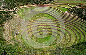 Archaeological site of Moray, The Incan terraces in the Sacred Valley, Cusco Region, Peru