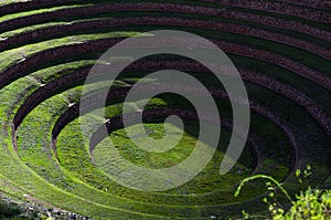 Archaeological site of Moray in the Sacred Valley of Cusco. Historians believe that these terraces were used for