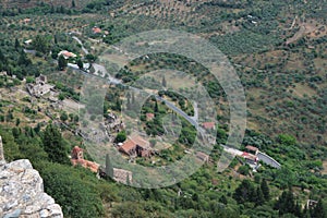 Archaeological Site of Mystras, abandoned ancient town and surrounding landscape, Peloponnese, Greece