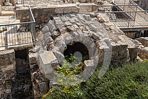 The Archaeological  site near the walls of the Temple Mount in the old city of Jerusalem in Israel