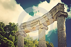 Archaeological Site of Olympia, Greece. Vintage style.