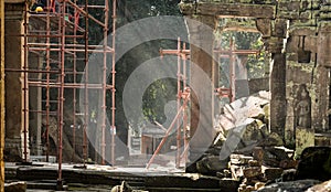 Archaeological site and renovation in Ta Prohm Temple, Angkor Wat Cambodia