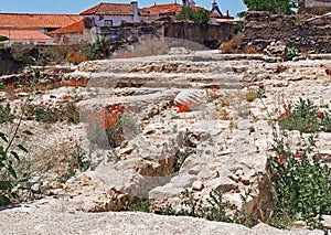 An archaeological site of a Roman ruin in the center of Beja, Portugal