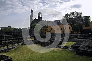 The archaeological site of Tlatelolco in Mexico City with the consolidated temple from earlier centuries