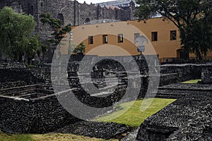 The archaeological site of Tlatelolco in Mexico City with the consolidated temple from earlier centuries