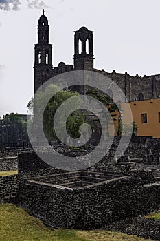 The archaeological site of Tlatelolco in Mexico City with the consolidated temple from earlier centuries