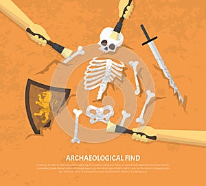 Archaeological Site Unearthed Finds Flat Illustration photo
