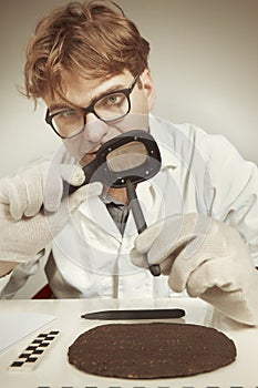 Archaeologist researcher taking samples of cuneiform material