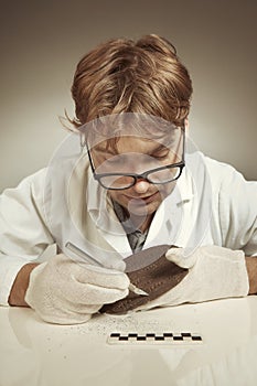 Archaeologist researcher taking samples of cuneiform material