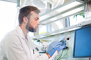 Archaeologist working in natural research lab. Laboratory assistant cleaning animal bones. Archaeology, zoology