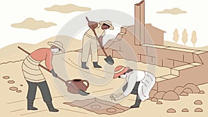Archaeologists working at a historical dig site, vector design Generative AI
