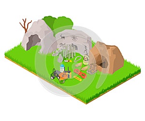 Archaeology concept banner, isometric style