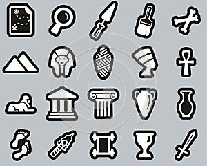 Archaeology Icons White On Black Sticker Set Big