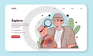 Archaeology web banner or landing page. Ancient history scientist