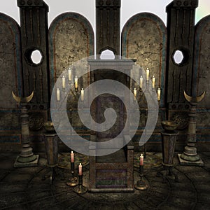 Archaic altar or sanctum in a fantasy setting