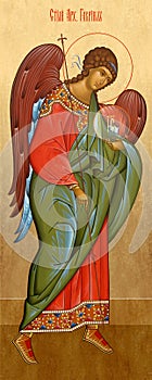 Archangel Gabriel, in full rotation, for a number of deisus, Orthodox icon, made in the Canon, on a gold background.