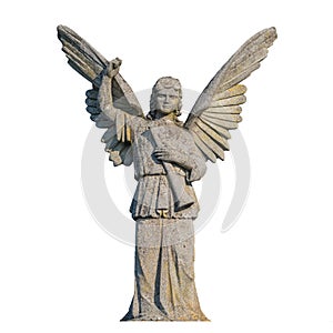 Archangel Gabriel with a horn in his hands. On a white background